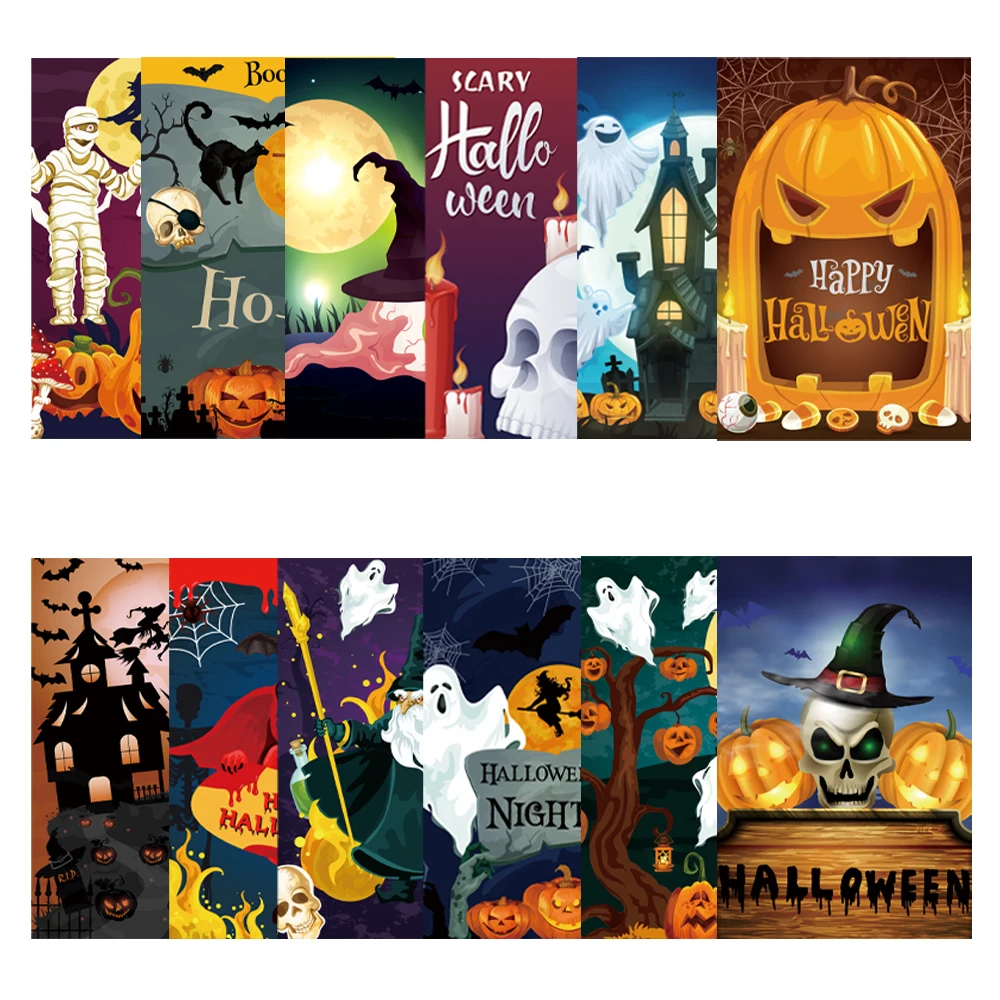 12pcs Vintage Halloween Greeting Cards Pumpkin Ghost Invitation Postcard Trick or Treat Holiday Card Happy Halloween Party Decor