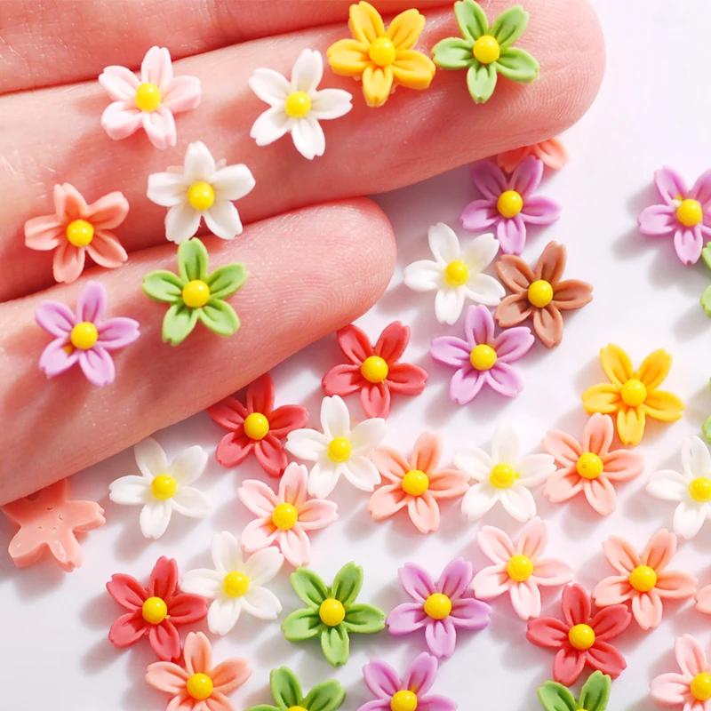 100 Pcs New 7mm Cute Mixed Mini Flower Flat Back Resin Cabochons Scrapbooking DIY Jewelry Craft Decoration Accessorie L66