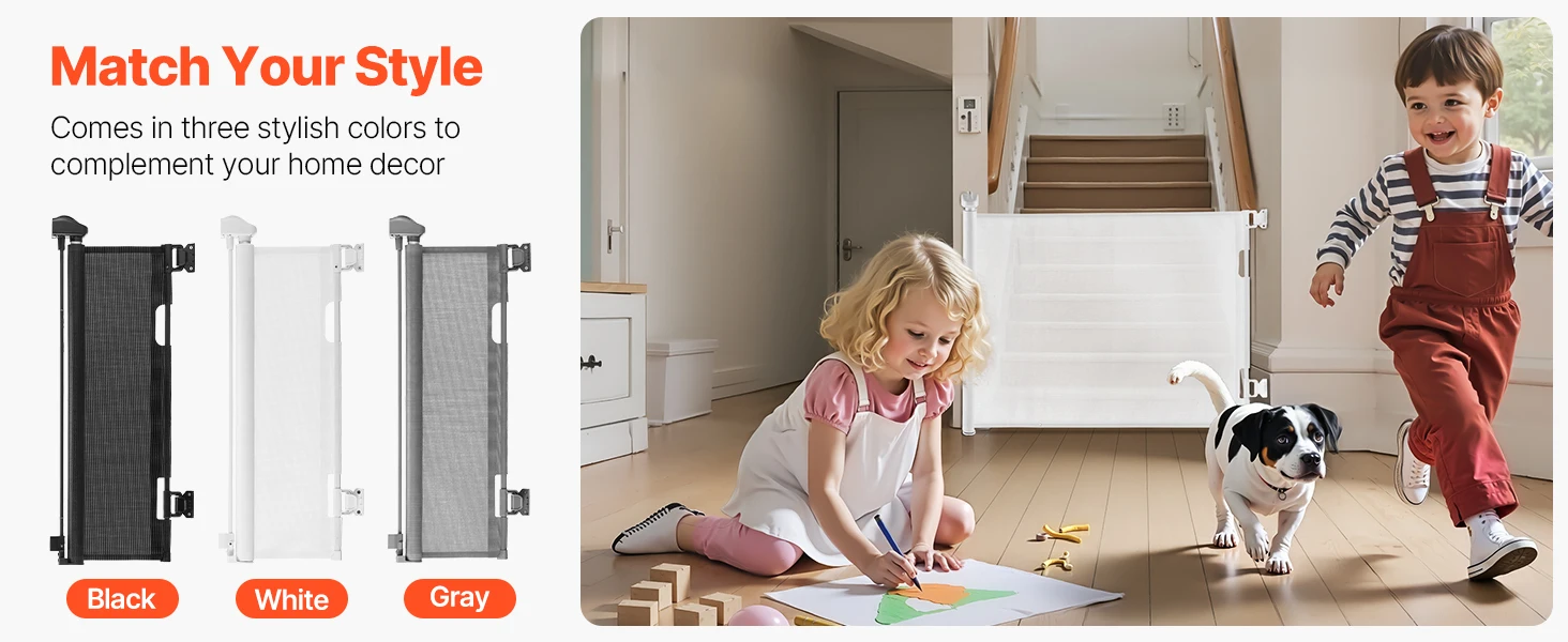 SucceBuy Retractable Baby Gate with Security Lock Walk Through Without Tripping Mesh Dog Gate for Stairs Hallways Indoor/Outdoor