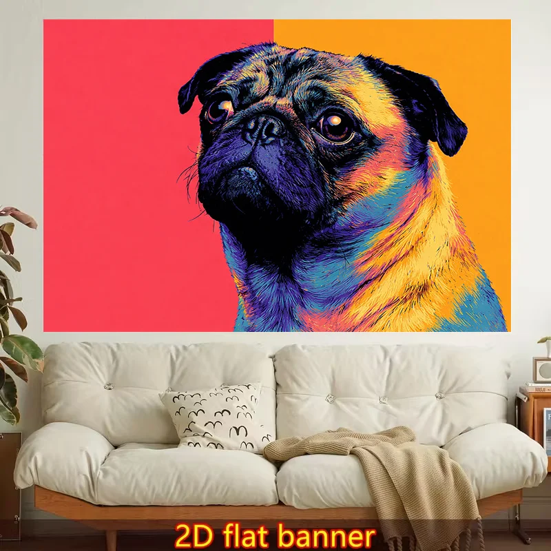1pc Stylish 2D Flat Printed Wall Tapestry, Psychedelic Dog, Pug Portrait, Colorful Art. Colorful Aesthetics, Bedroom Aesthetics, Suitable for Living Room, Bedroom, Office