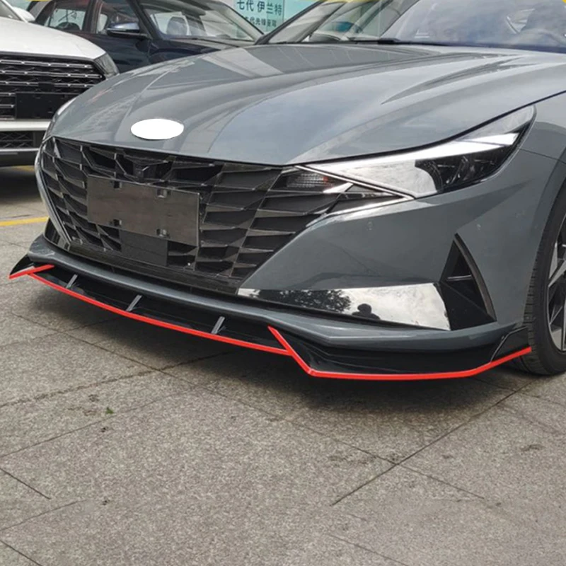 Car Accessories For Hyundai Elantra 2021 2022 2023 ABS Red Black Carbon Front Bumper Lip Body Kit Spoiler Cover Trim 3PCS