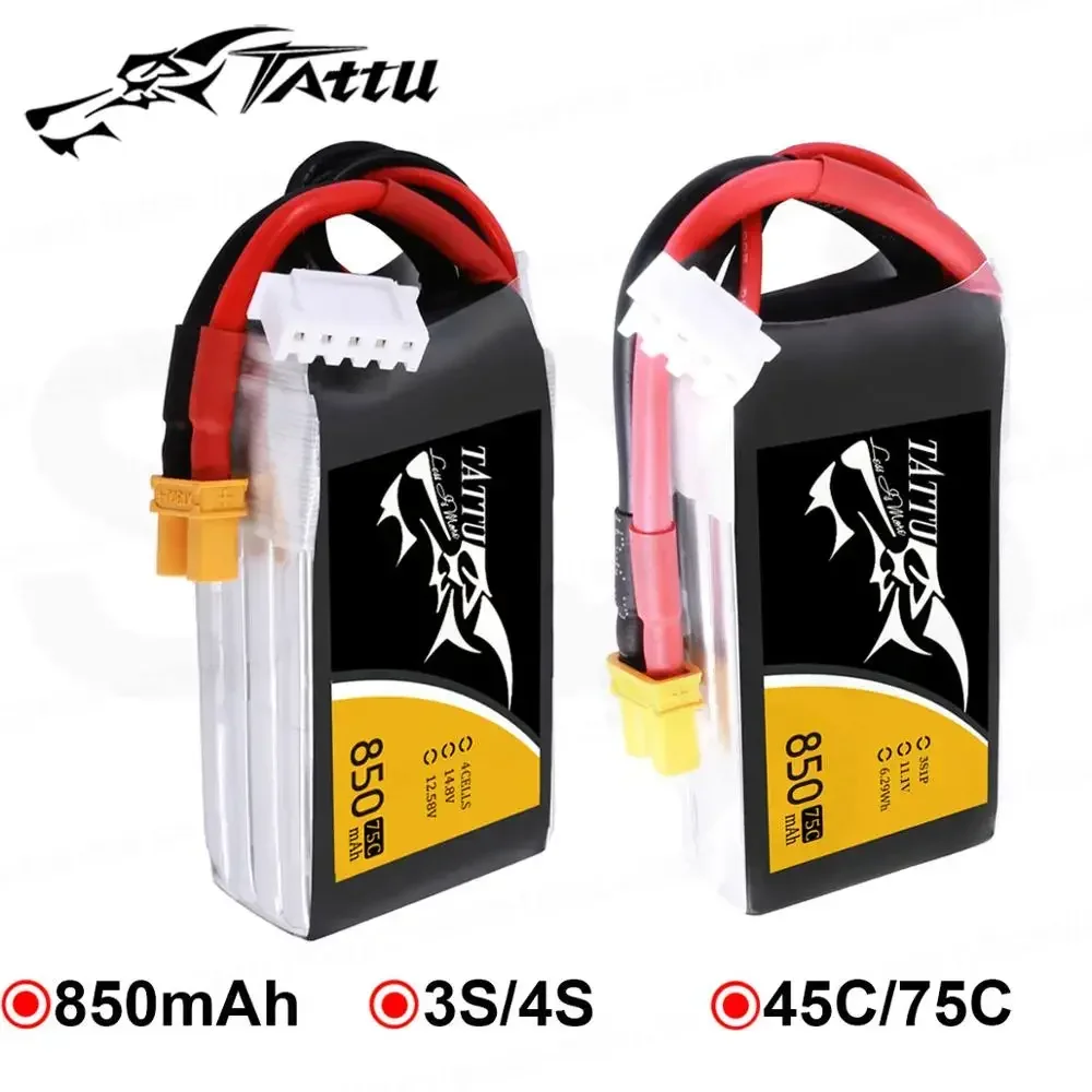 Bateria recarregável Ace Tattu LiPo 850mAh 75C 45C 3S 4S 1P para RC FPV Racing Drone Quadricóptero