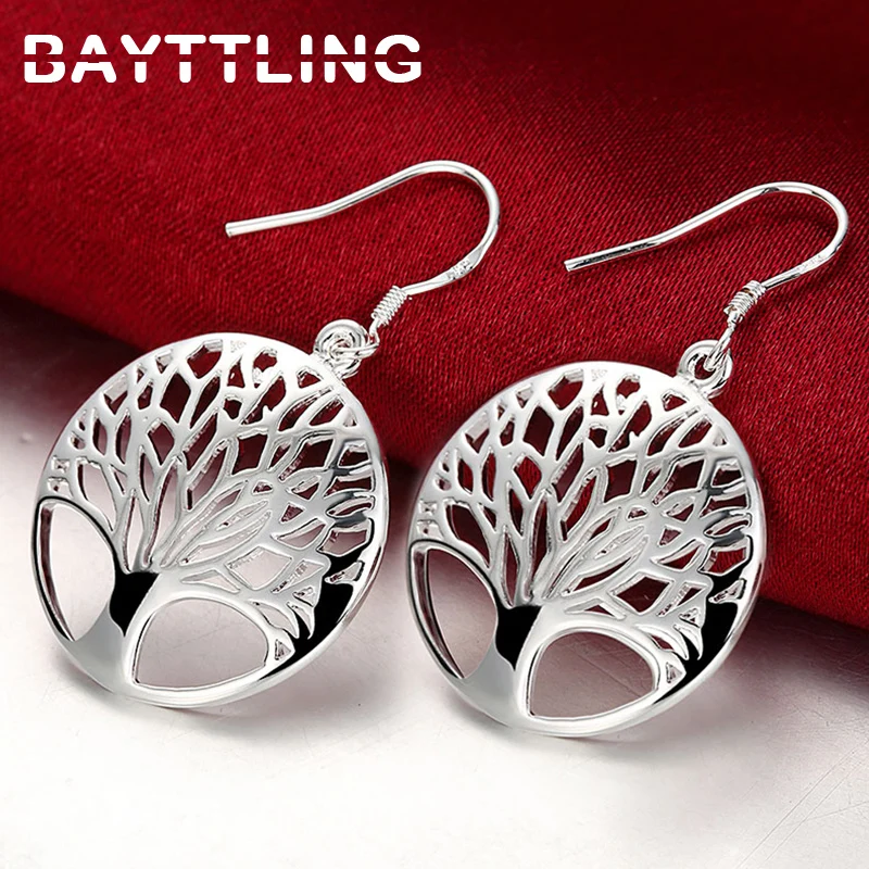 BAYTTLING Fashion 925 Sterling Silver Tree of Life Earrings For Women Charm Round Earrings Wedding Gift Gift Jewelry