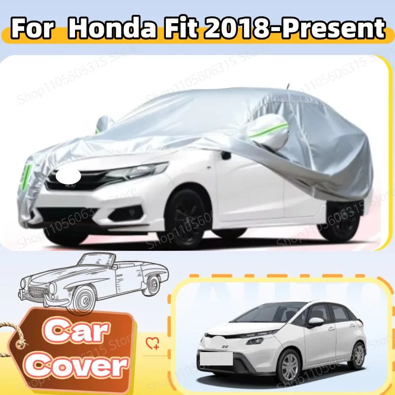 For Honda Fit 2018-Present Custom Fit Full Car Cover Silver Coated Fabric Side Zipper Access UV Sun Dust Protection3