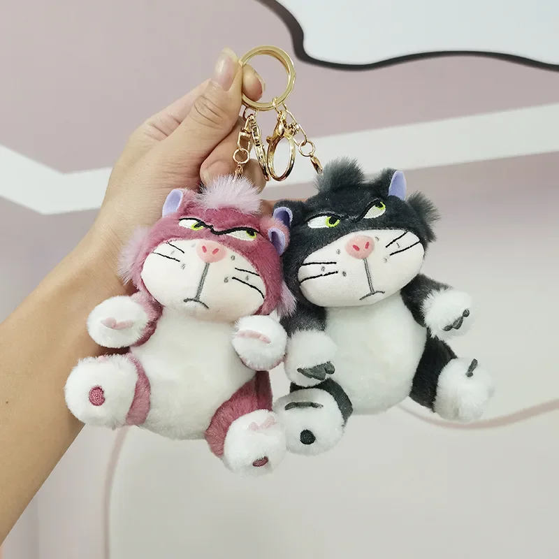 12cm Disney Lucifer Cat Plush Doll Keychain Kawaii Anime Lucifer Cat Plush Toys Backpack Pendant Xmas Birthday Gift For Girls