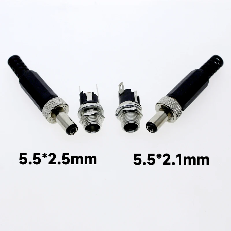 2pcs Lockable 5.5x2.1/5.5x2.5 mm DC Male Power Plug Female socket with Screw Nut Locking Connector