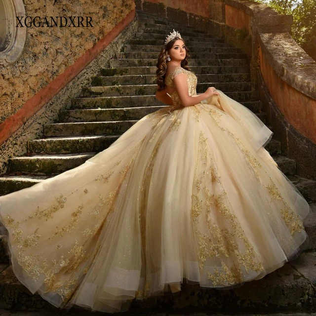 Robe De Mariee Couleur Champagne Or Tenue De Bal Col En V Avec Des Appliques De Perles Pour Fete D anniversaire Pour Fille De 15 A 16 Ans 2023 Quinceanera Robes AliExpress