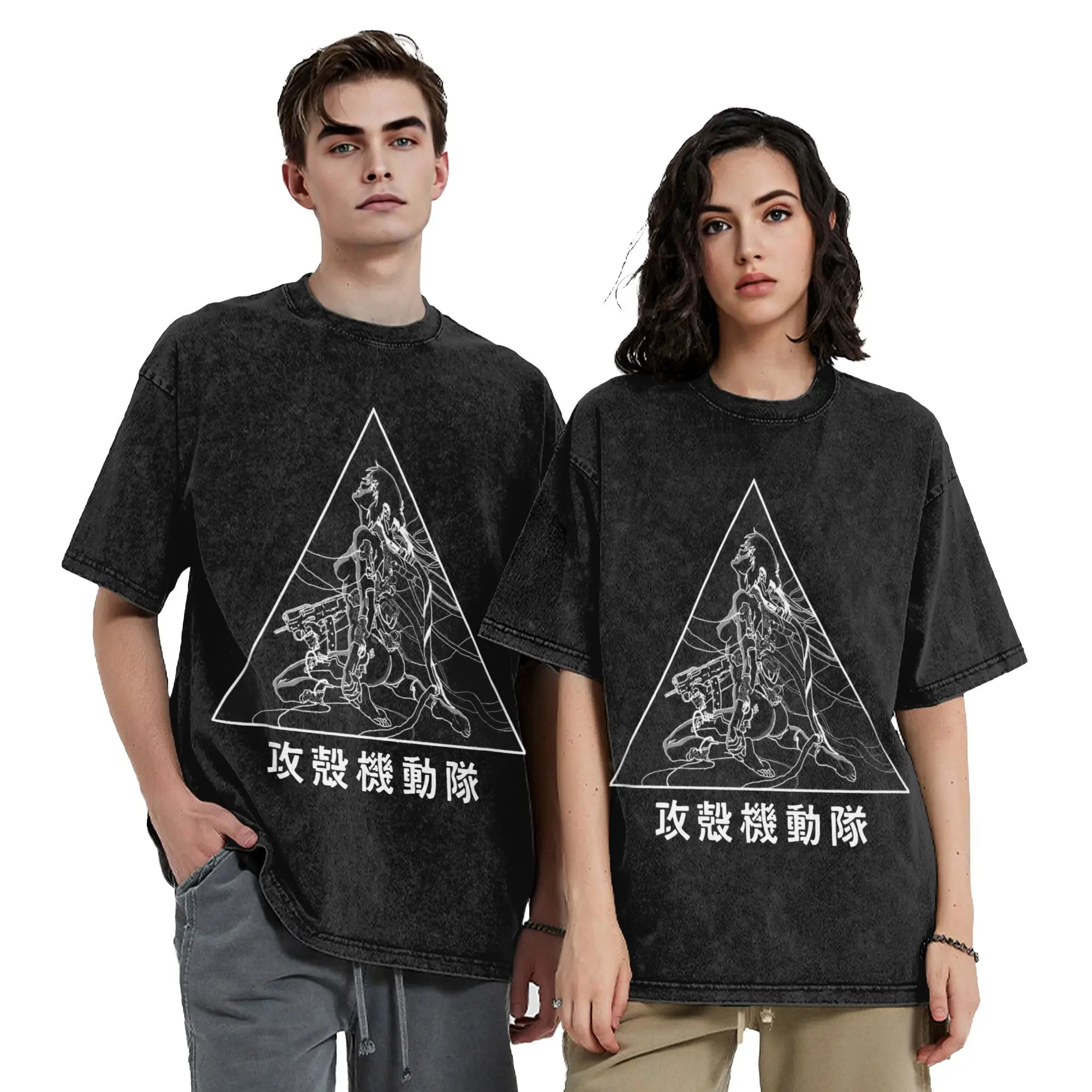 Major Ghost in The Shell Vintage Washed T Shirt Men Women Cotton Crazy T-Shirts Crewneck  Tees Short Sleeve Clothing Printing