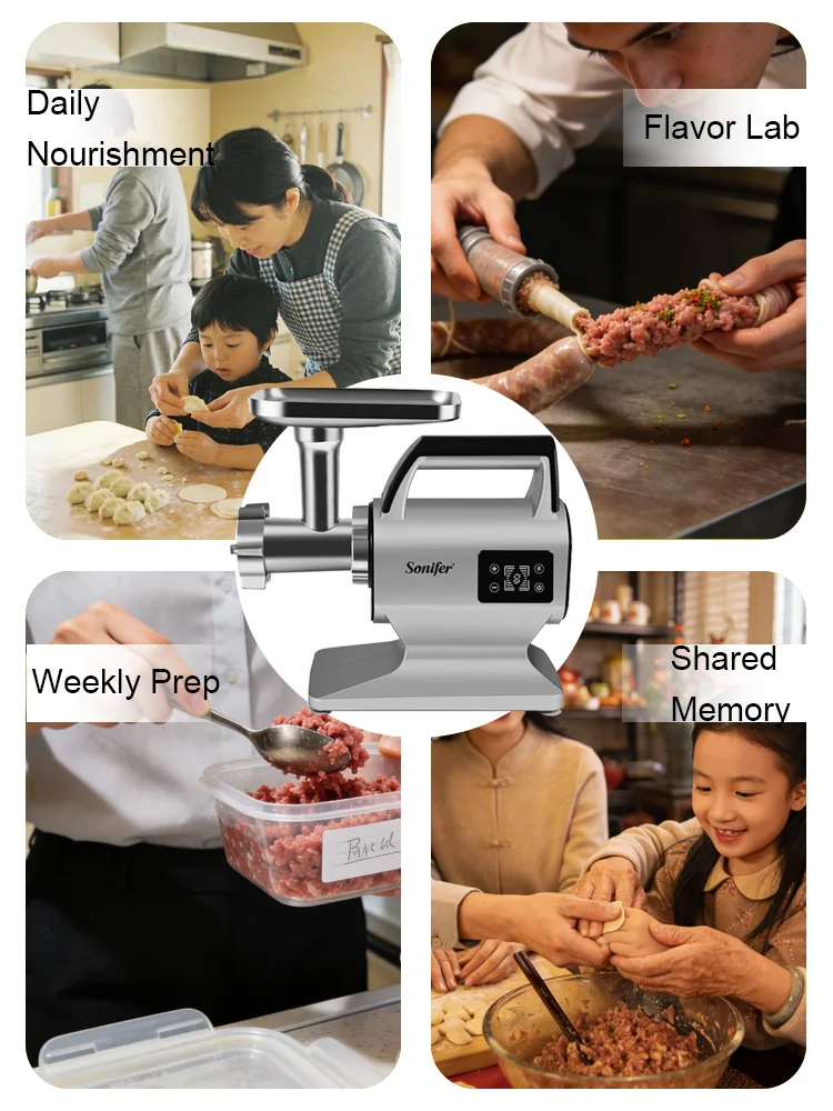 Meat Grinder Sonifer SF-5036 3200W Electric Mincer 3 Grinding Plates Sausage Maker Reverse Function Kitchen Food Processor