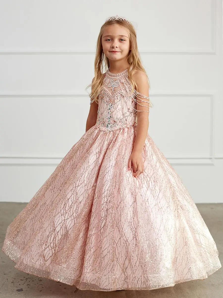 Champagne Mini Quinceanera Dresses Ball Gown Scoop Lace Beaded Flower Girl Dresses For Weddings Mexican Pageant Dresses Baby