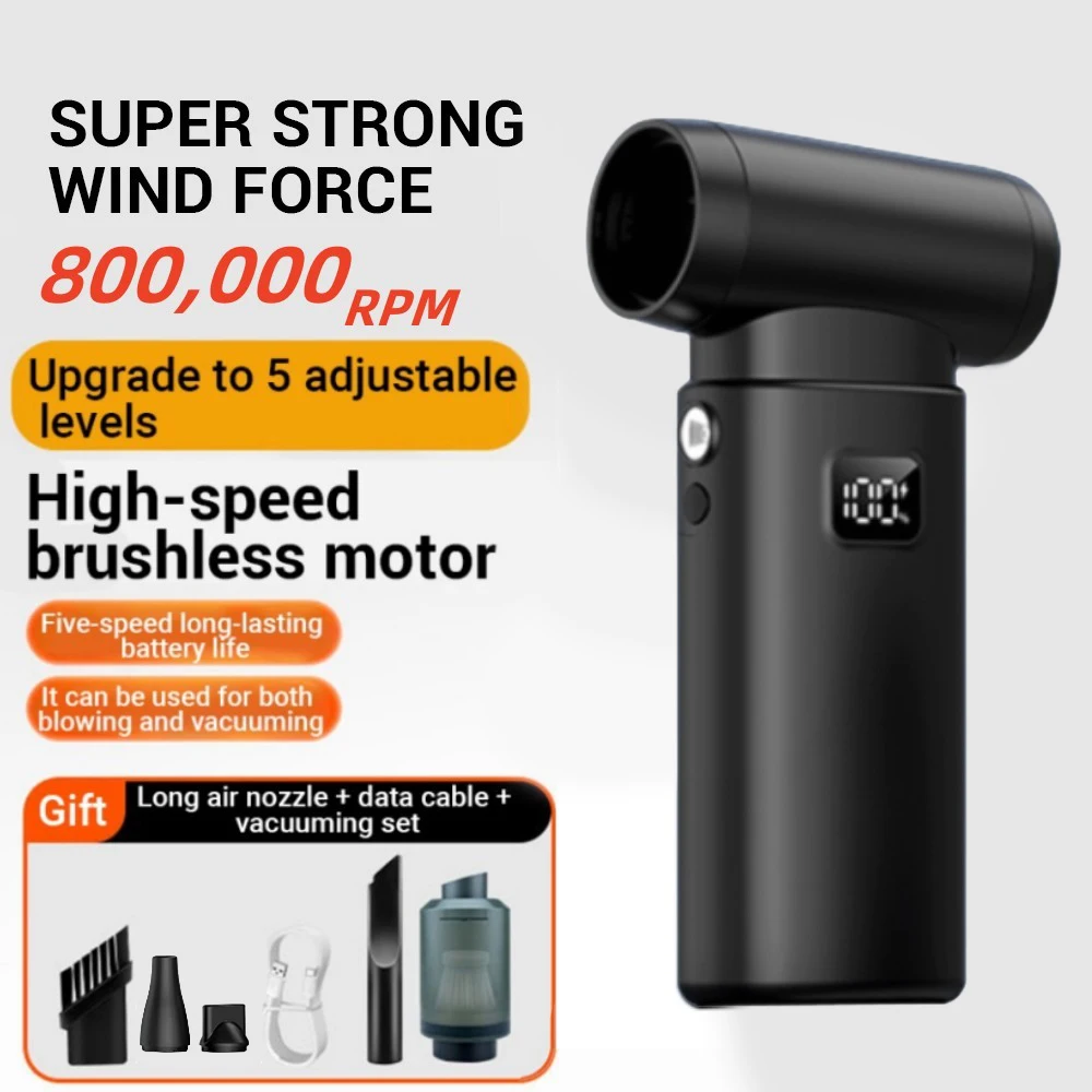 

Violent Fan 800000RPM Powerful Air Blower Turbo Fan with LED Display& Lighting Dust Cleaner 5 Speeds Brushless Turbo Jet Blower