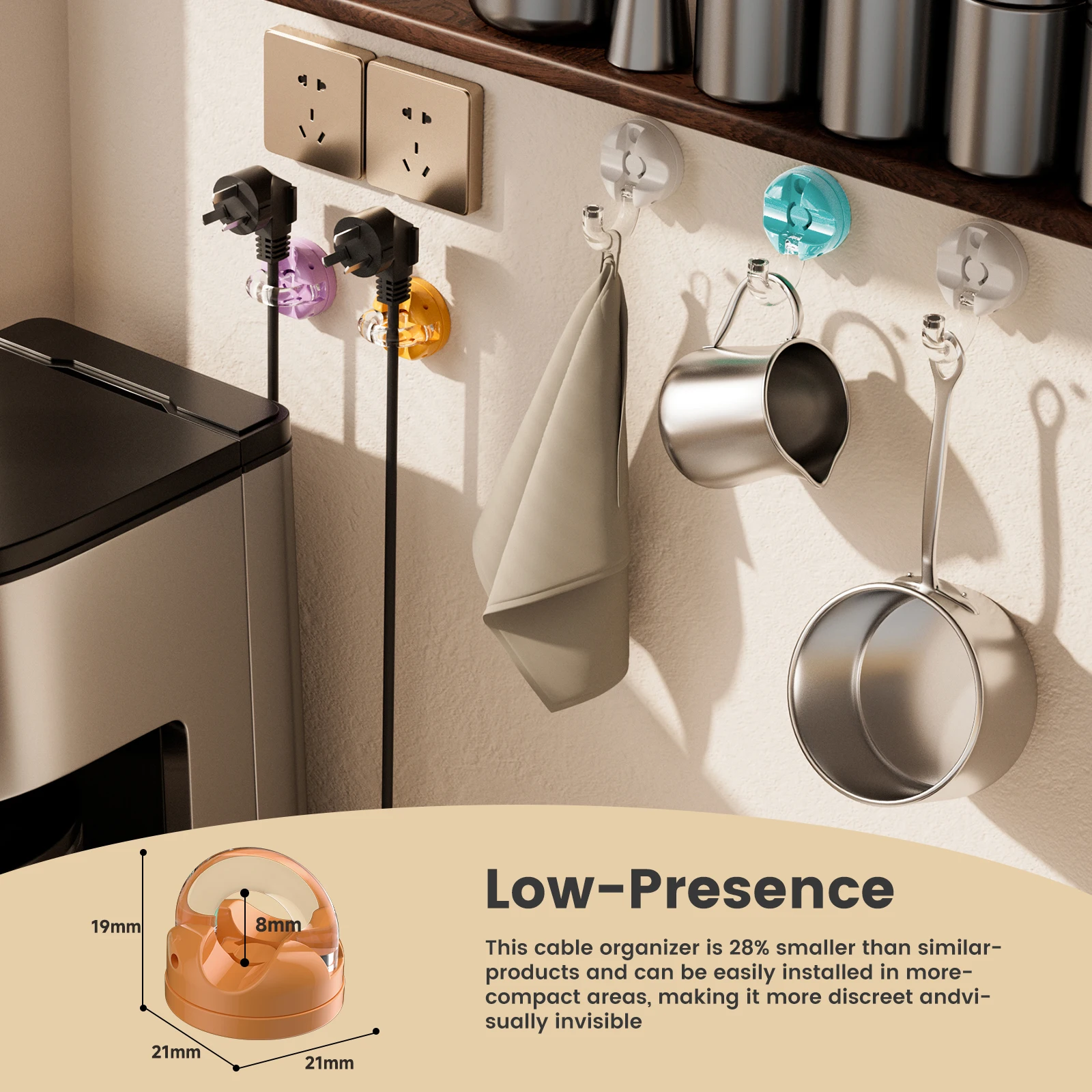 6 pack Magnetic data cable organizer desktop rotatable mobile phone charging cable hook power cord storage holder