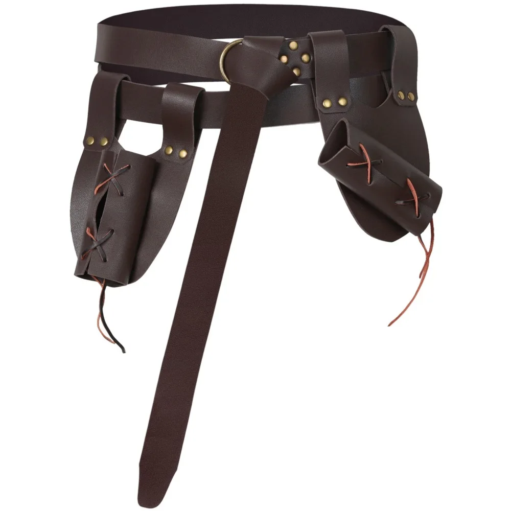Juego de cinturones de guerrero vikingo: accesorio medieval de cuero de 3 piezas, soporte para espada y correa de cintura a juego