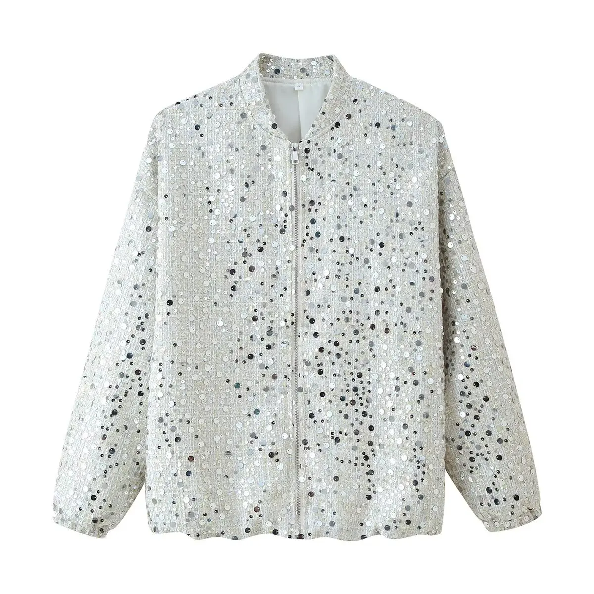 

European and American style 2025 autumn new loose casual stand collar sequined jacket