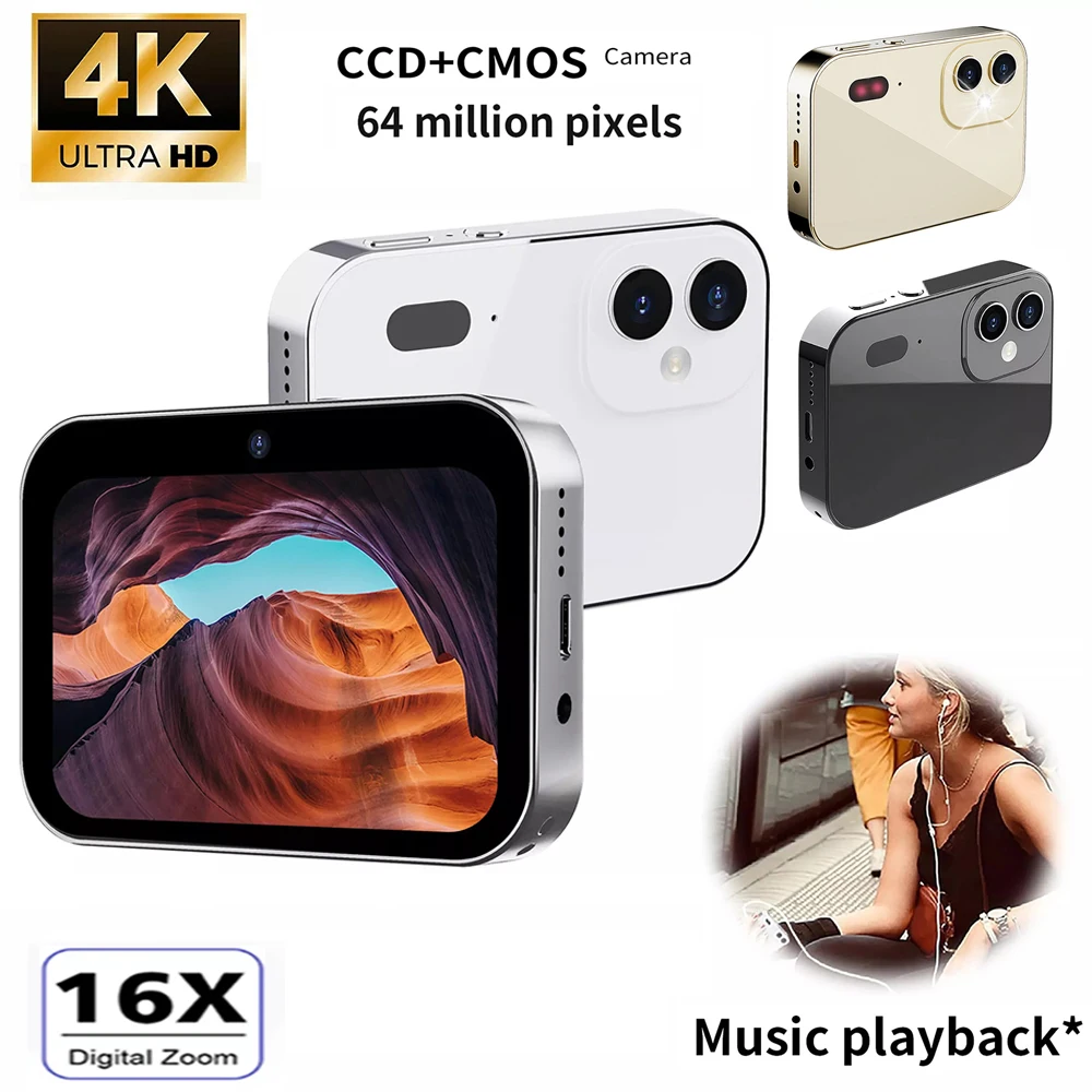 4K CCD Digital Camera 64MP Digital Video Camera with 3 Lens 3 Inch Touch Panel 16X Digital Zoom Built-in Flash IR Night Vision