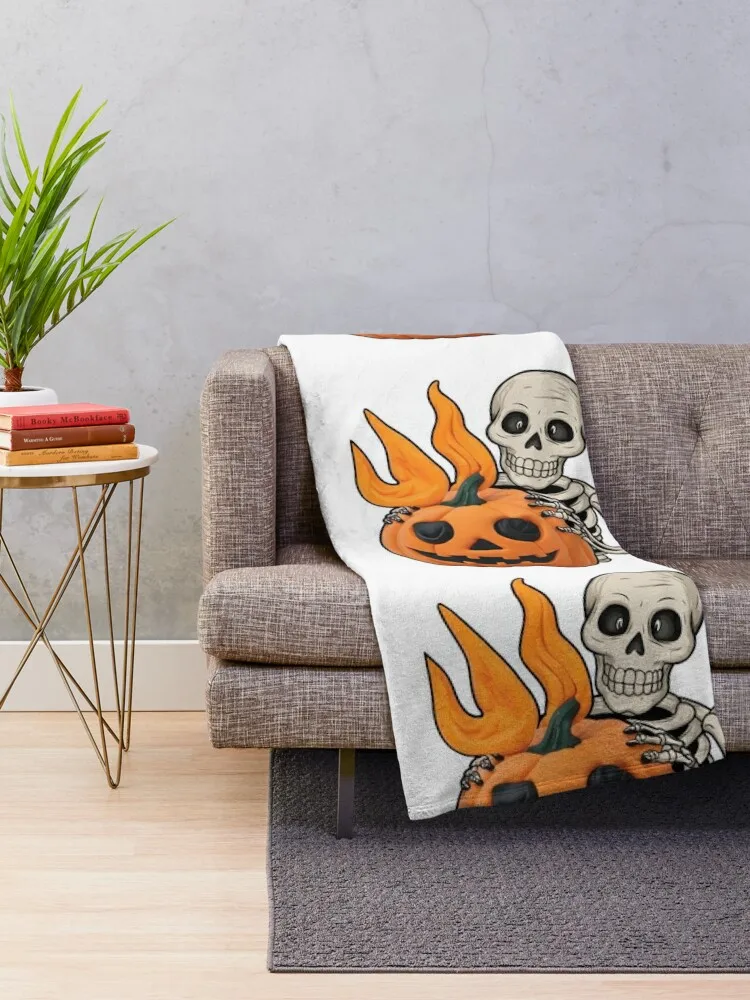 Just Waiting For Halloween Funny Skeleton Throw Blanket Furrys sofa bed Sofa Quilt Shaggy Blankets