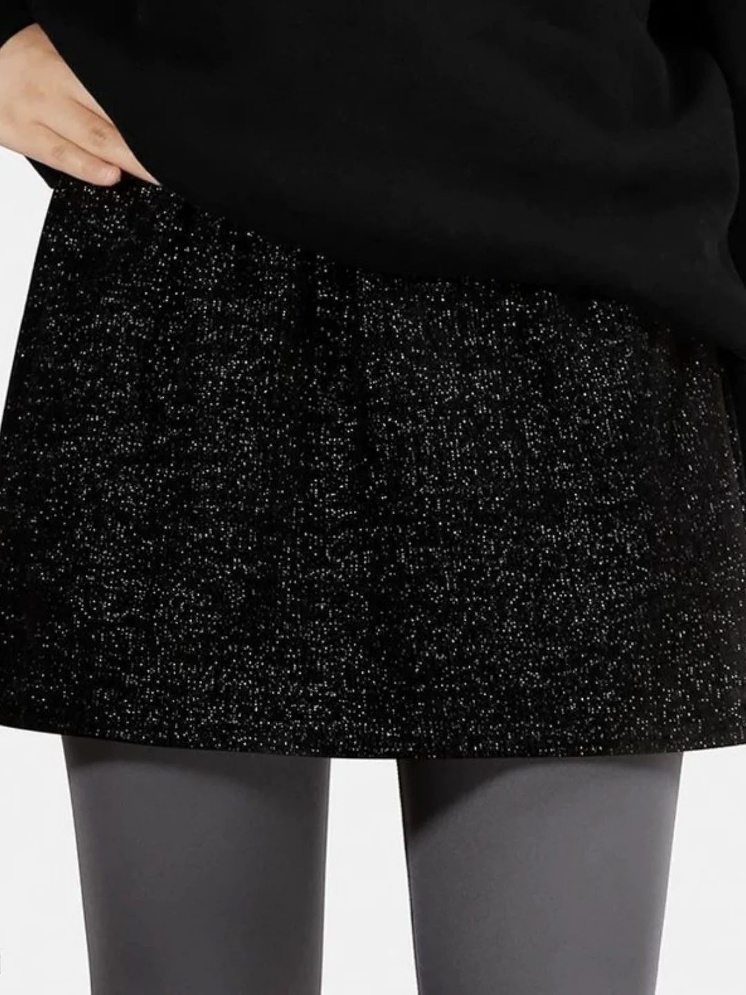 Casual High Waist A-Line  Skirt for plus Size Women Black Shiny Sequin Loose Fit Belly Covering Outdoor Wear Summer Skirts