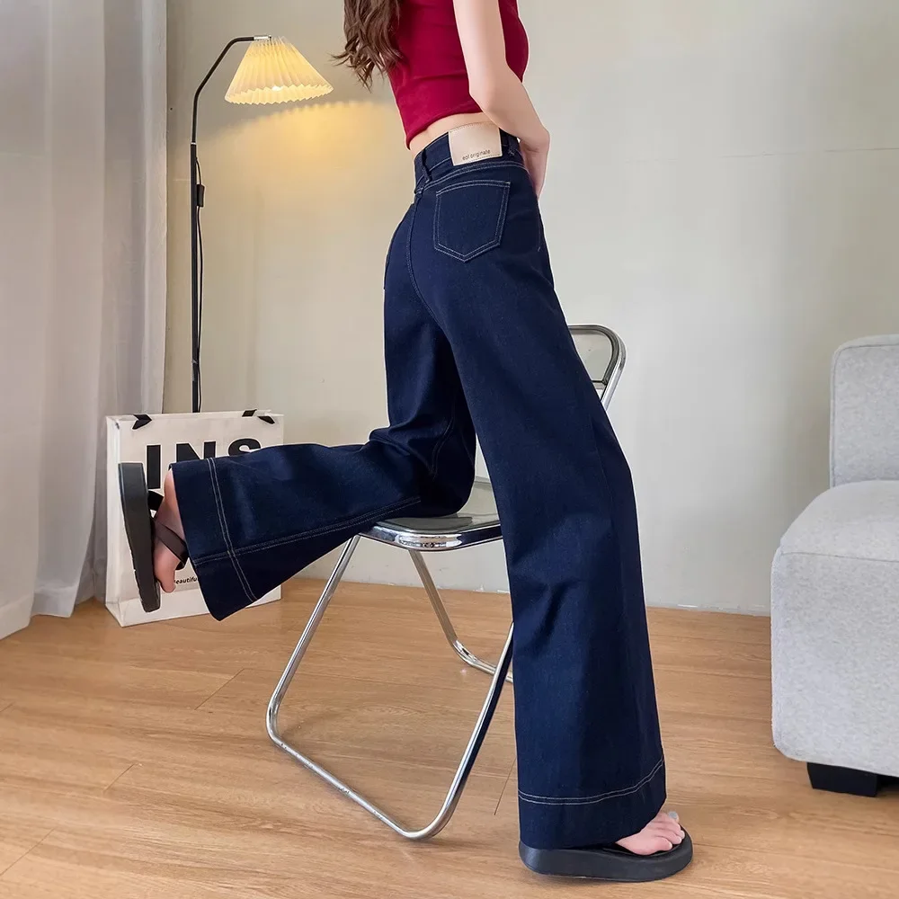 

Джинсы Широкие брюки Женская уличная одежда длиной до пола с высокой талией и потертыми карманами Винтажные джинсовые прямые брюки