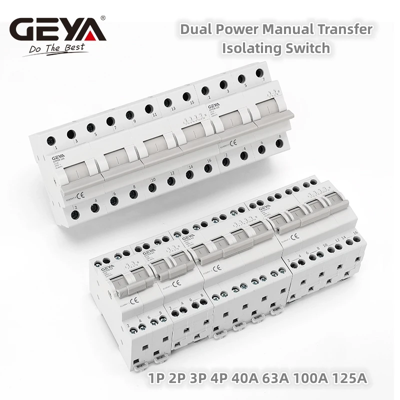 GEYA GYHO8 4P 40A 63A 100A 125A Dual Power Manual Transfer Isolating Switch Interlock Circuit Breaker Modular Changeover Switch