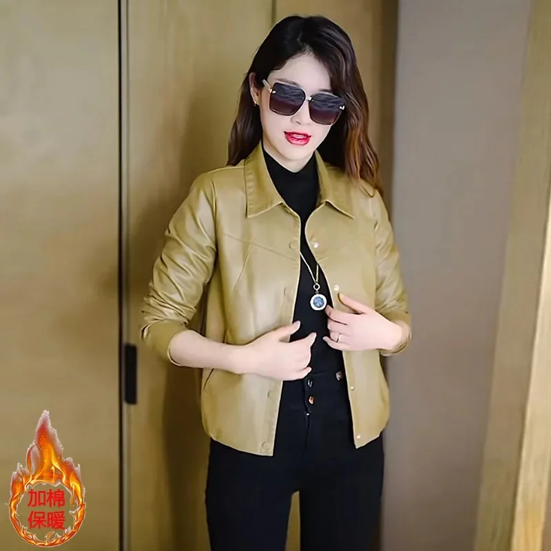 Spring Autumn Women Large Size 4XL Leather Clothing Outwear 2024 Ladies Fashion Short Coat maillard Female Loose Leather Jacket