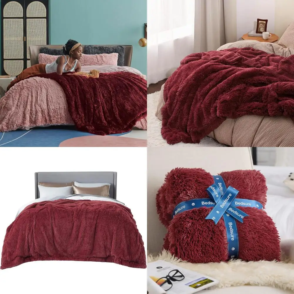 

Luxurious Burgundy Red Sherpa Fleece King Blanket, Plush and Warm for Winter, Ideal Cozy Gift, 108x90