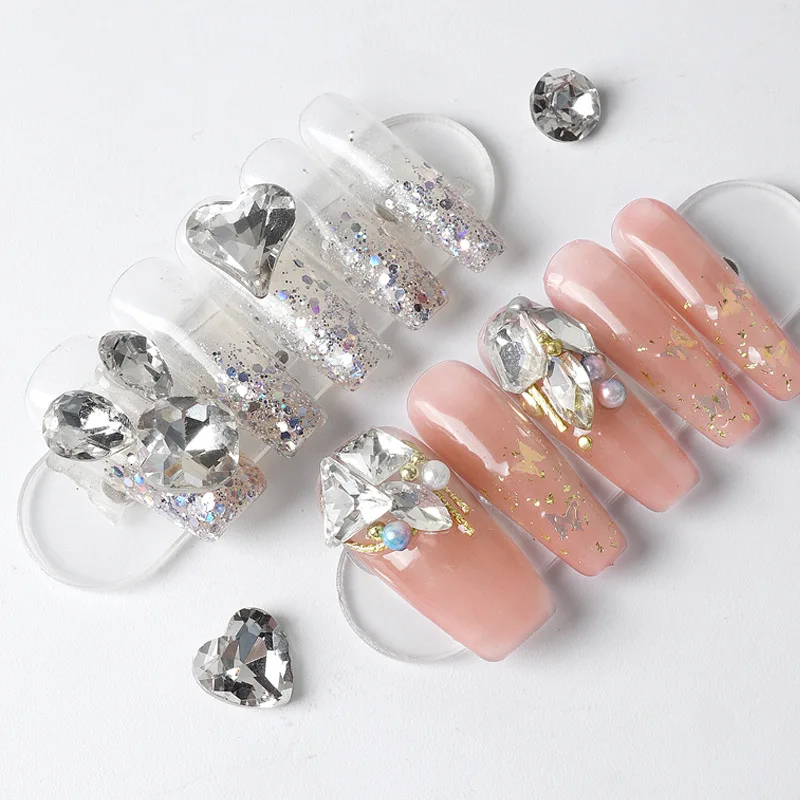 20PCS Sparkle Translucent White Pointed Diamonds Love Marquise Tri Rect Drop Oval Nail Art Rhinestones Jewel Manicure Charms