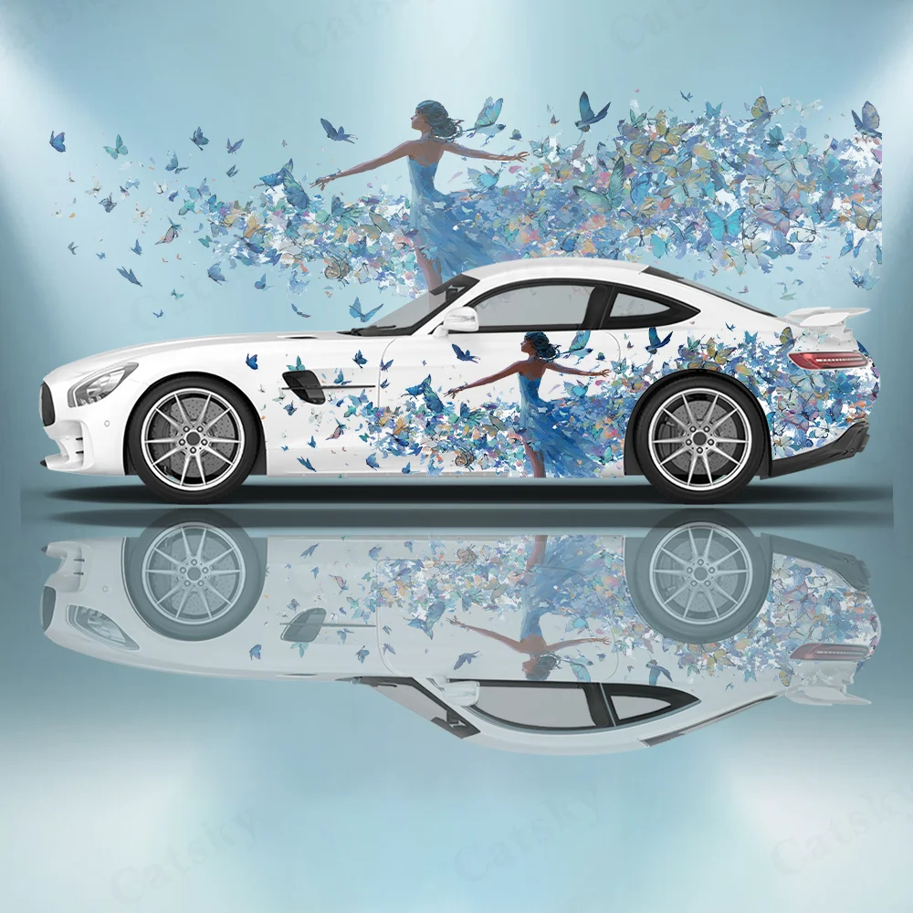 

Fairy with Butterflies Dancing Car Vinyl Wraps Decal Self-adhesive PVC Sticker Suitable for Trucks SUV Decor Auto Accessories