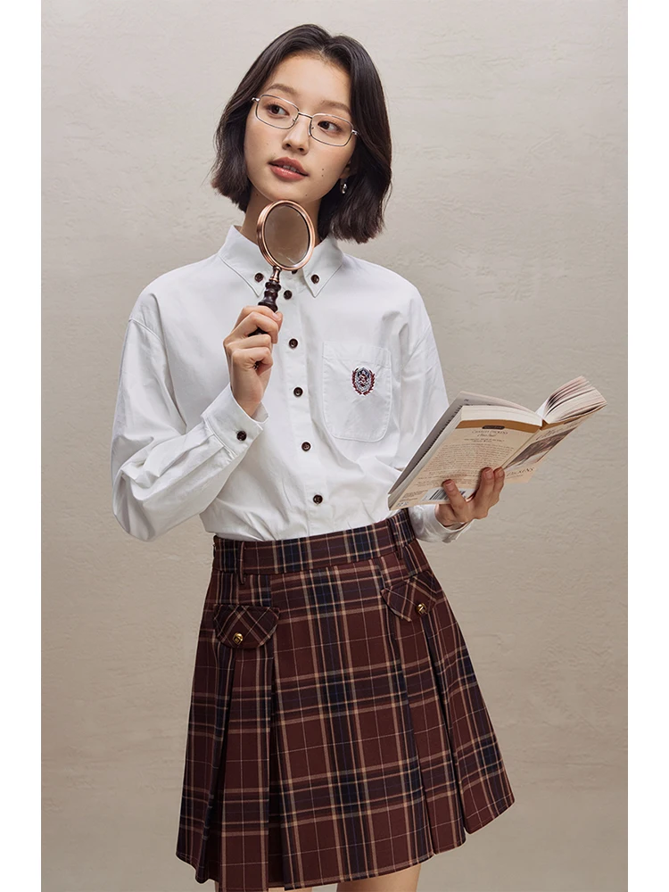 ZIQIAO Informal College Style White Shirt Women's Autumn and Winter New Micro-profile Casual All-match Tops 23ZQ94394