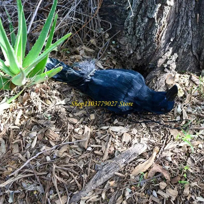 C4DF Halloween Decor Large Black Feathered Crows for Garden Bird Deter