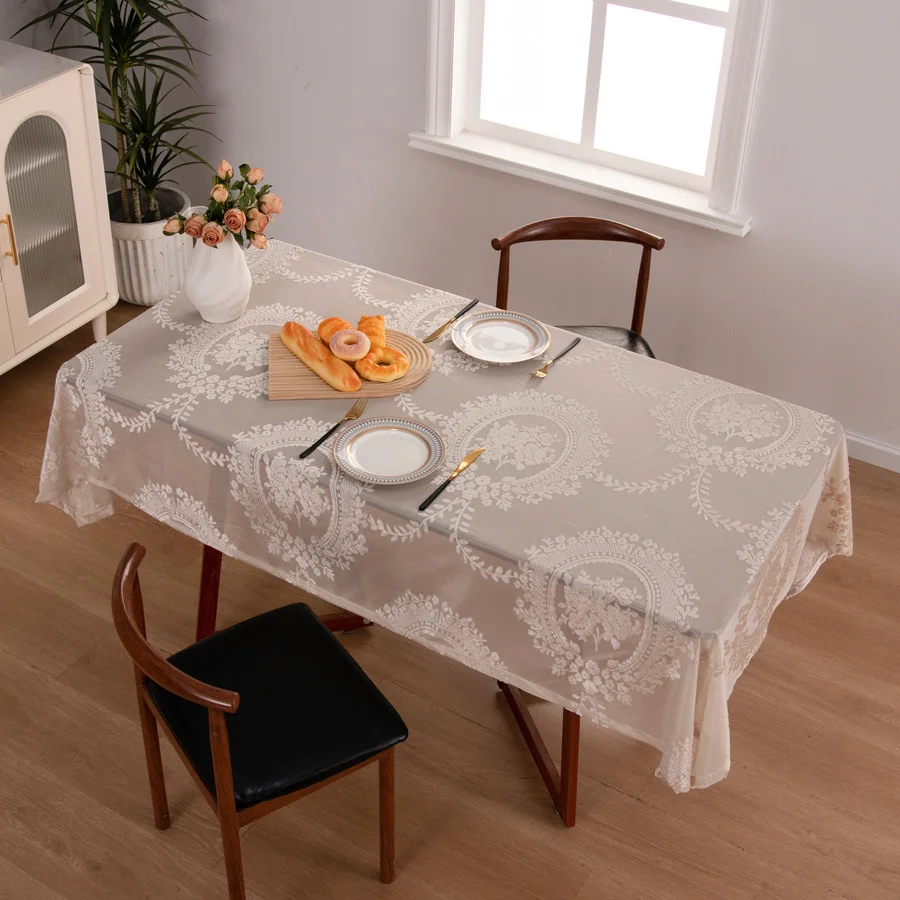 1pc Elegant Lace Edge Table Cover, Rectangular Or Square,  For Kitchen, Dining, Conference Tables, All Seasons StainHome & Party
