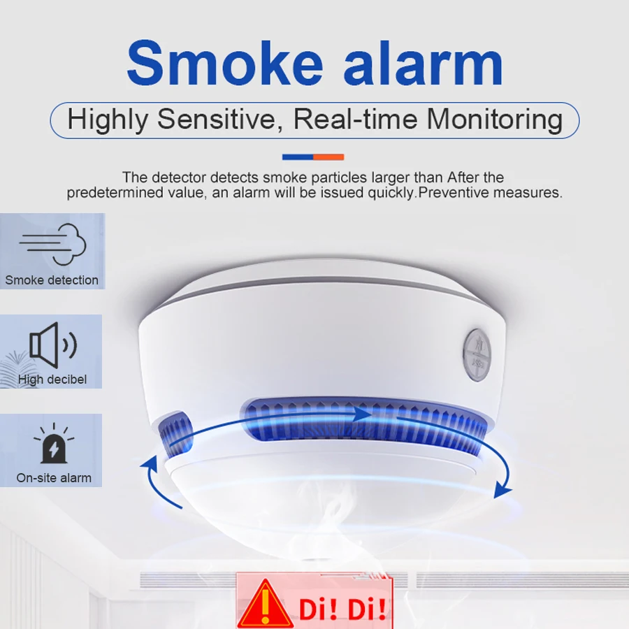 WIFI детектор дыма на батарейках беспроводной фотоэлектрический пожарный детектор дыма подходит для различных случаев