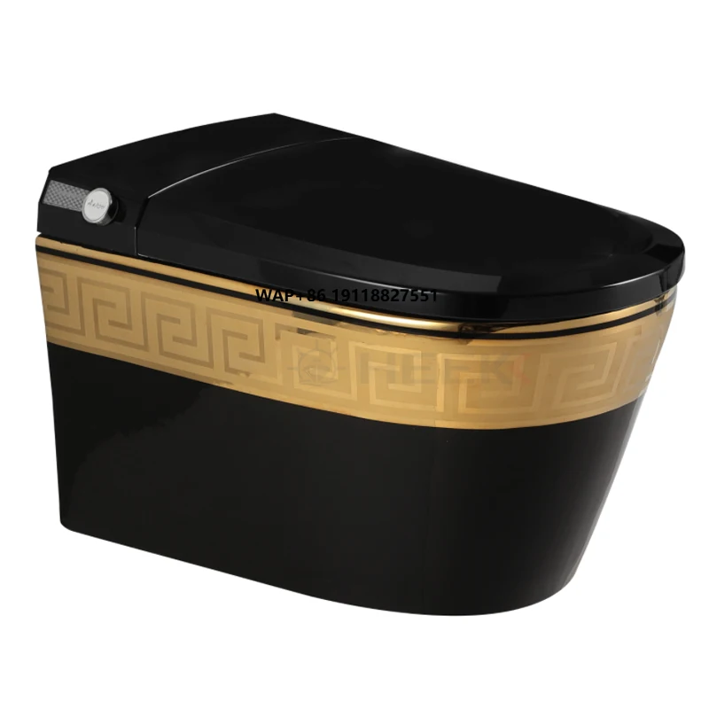 

New Design Middle East Hot Sale Gold Color Glossy Black Smart Intelligent Wall Hung Automatic Toilet Mounted to Wall