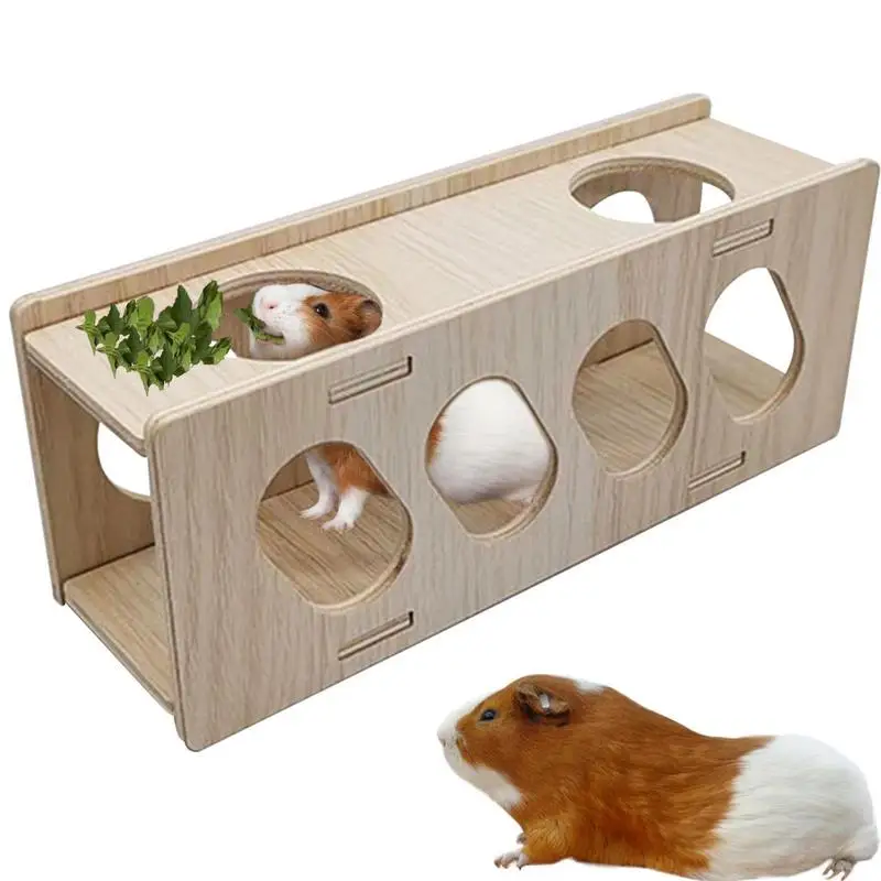 Hamster Toys Tunnel Escape Toy Hamster Wooden Hide House Easy To Install Multipurpose Wooden Toys For Hamsters Exercise Training