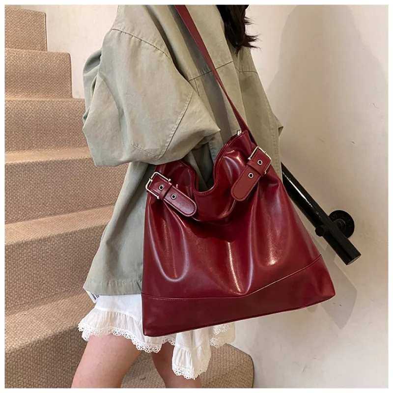 

Women's Versatile Wine Red Mini Bucket Bag with Crossbody Strap for Work, Errands, Travel and Everyday Wear Tote Bags for Women