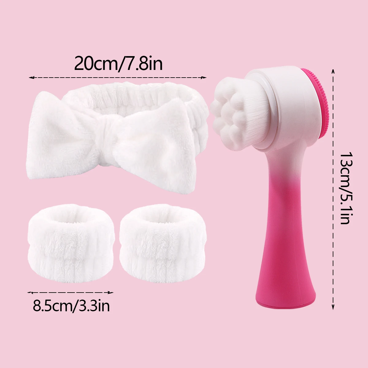 4-częściowy zestaw do mycia twarzy, opaska na głowę, pasek na nadgarstek, odporny na wilgoć i chłonny, w połączeniu z silikonowym zestawem pędzli do mycia twarzy