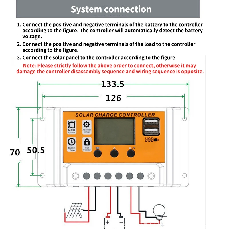 China Factory 10A-100A 12V 24V Auto Solar Charge Controller PWM Controllers LCD Dual USB 5V Output Solar Panel PV Regulator