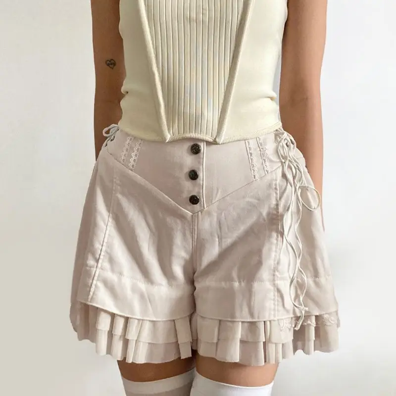 Chic Woven Shorts Ruffled Shorts Niche Personalized Waist-Cinching Loose Casual Pants