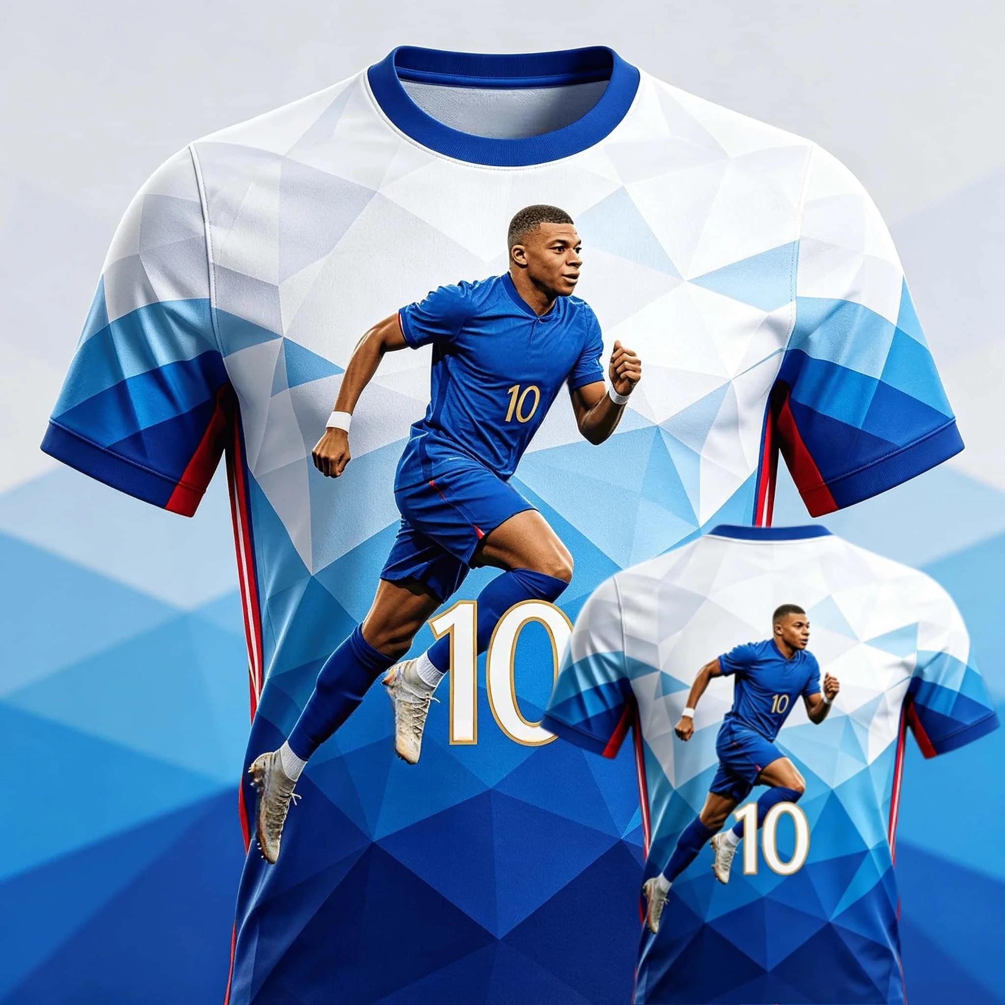 Mbappe No.10 Geometric Diamond Cutting Dynamic Stripe Theme Full Print Commemorative Short Sleeve Family Matchingkids T-shirt