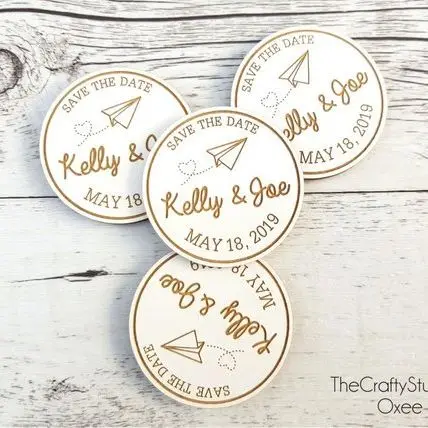 Wedding save the date magnets, wood magnet save the date, paper plane with love heart