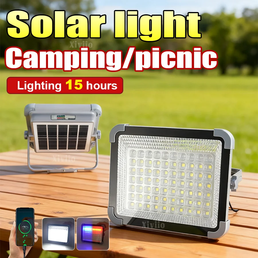 2026 New Rechargeable Solar Flood Light Outdoor Portable LED Spotlight Rechargeable Projector Floodlight Construction Lamp