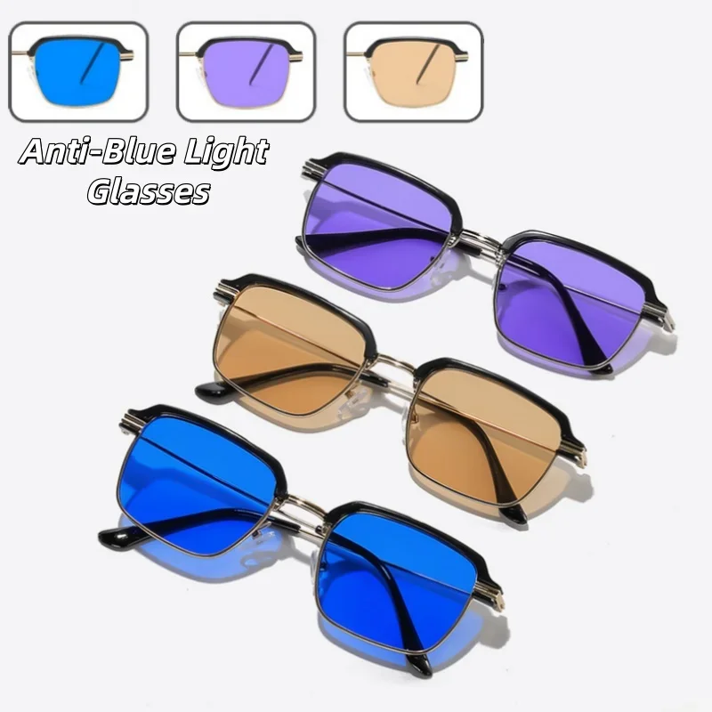 

Retro Square Anti-Blue Light Glasses for Men Fashion Metal Frame Multi Color Lens Options Lightweight Eyewear for Computer Work
