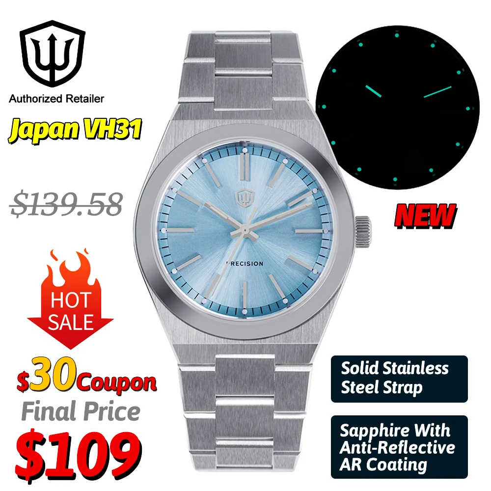 Watchdives WD0012 ساعات كوارتز عتيقة VH31 حركة AR طلاء الياقوت 37 مللي متر 100 متر مضيئة مقاوم للماء الصلب ساعة رجل كلاسيكية