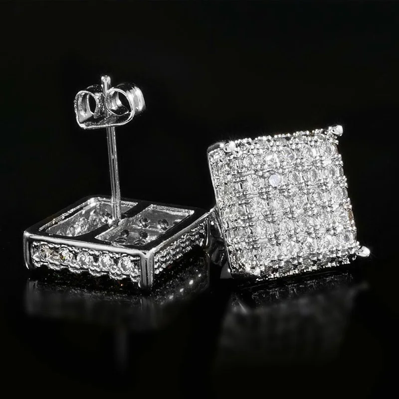 Huitan Minimalist Square Stud Earrings for Women/Men Micro Paved CZ Stone Fashion Versatile Couple Earrings 2022 Trend Jewelry