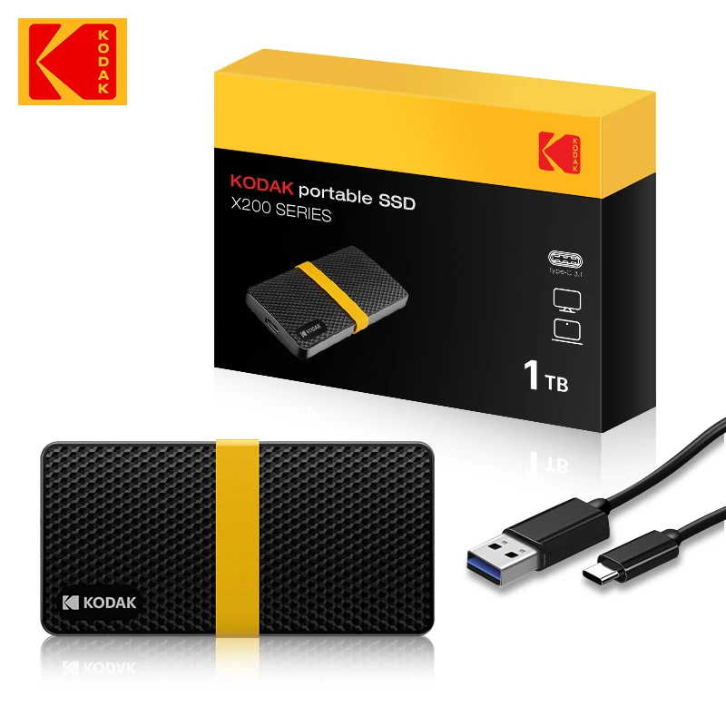 New KODAK X200 External SSD Hard Drive 1TB 512GB HD Externo 128GB USB3.1 TYPE-C GEN2 Mini Portable SSD 256GB for Laptops