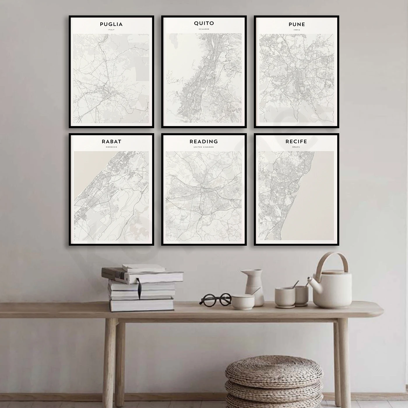 التردد. راروتونجا. كيتو. رباط. كوينستاون. كيبيك. بونتا ديل إستي. بوني. بوجليا. ملصق خريطة السفر في المدينة