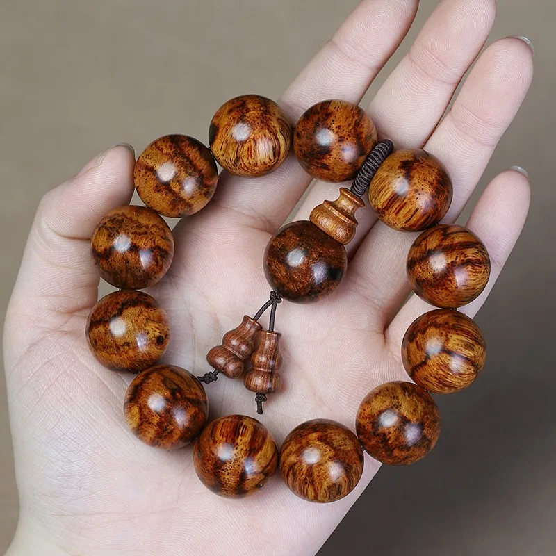Vietnamese Rosewood 20mm Buddha Beads Bracelet Aged Purple Heartwood Tiger Stripe Grain Unisex Ethnic Jewelry Spiritual Gift