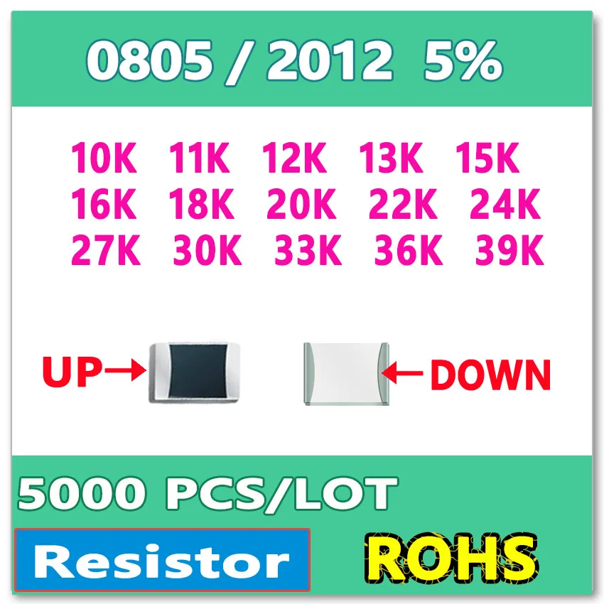 JASNPROSMA 0805 J 5% 5000 Uds 10K 11K 12K 13K 15K 16K 18K 20K 22K 24K 27K 30K 33K 36K 39K smd 2012 OHM resistencia