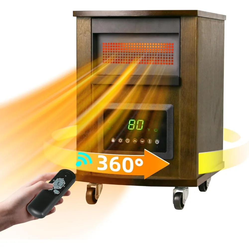 

1500W infrared heater with swivel wheel remote control LCD display, 3 heating modes, 12H timer overheat protection