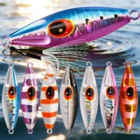 8 unids/lote plantilla de Metal señuelo de pesca pesas 30g-120g plantillas de pesca señuelos de agua salada lubina Isca Artificial pez falso brillo holográfico