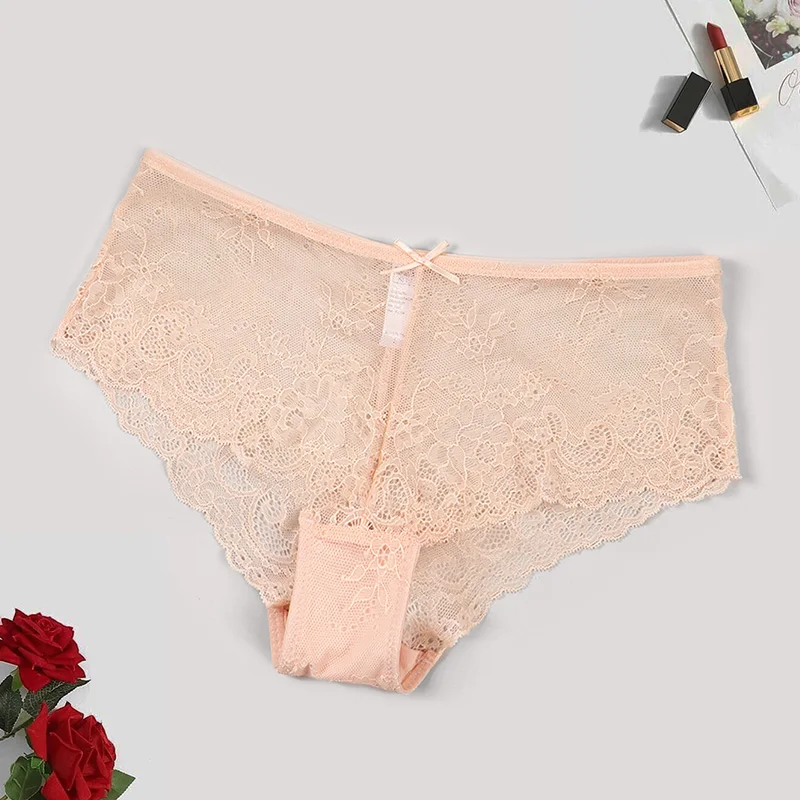 Varsbaby Sexy Transparent Underwear Bowknot Brief Women Lace Boyshorts Underpants Floral Panties Comfortable Lingerie For Female